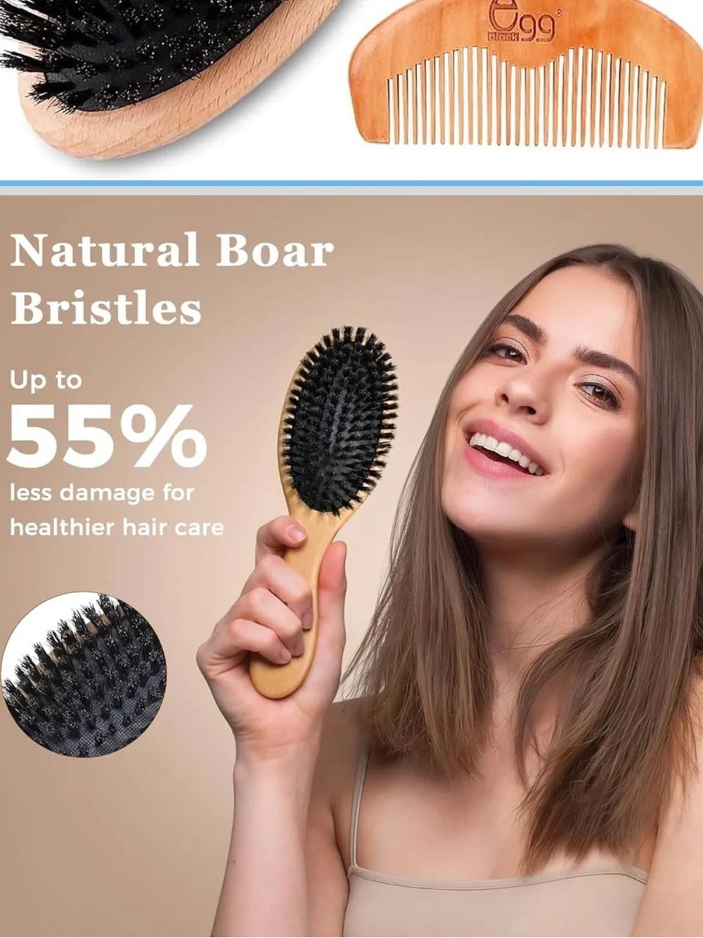 ⚡️❄️Black Egg Wooden Boar Bristle Brush